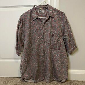 Coliseum Red Paisley Denim Button Down Shirt Men’s Size L‎ 100% Cotton 90’s Vtg